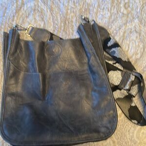 Ah-dorned Vegan messenger bag, camo silver/black/gray strap and silver hardware